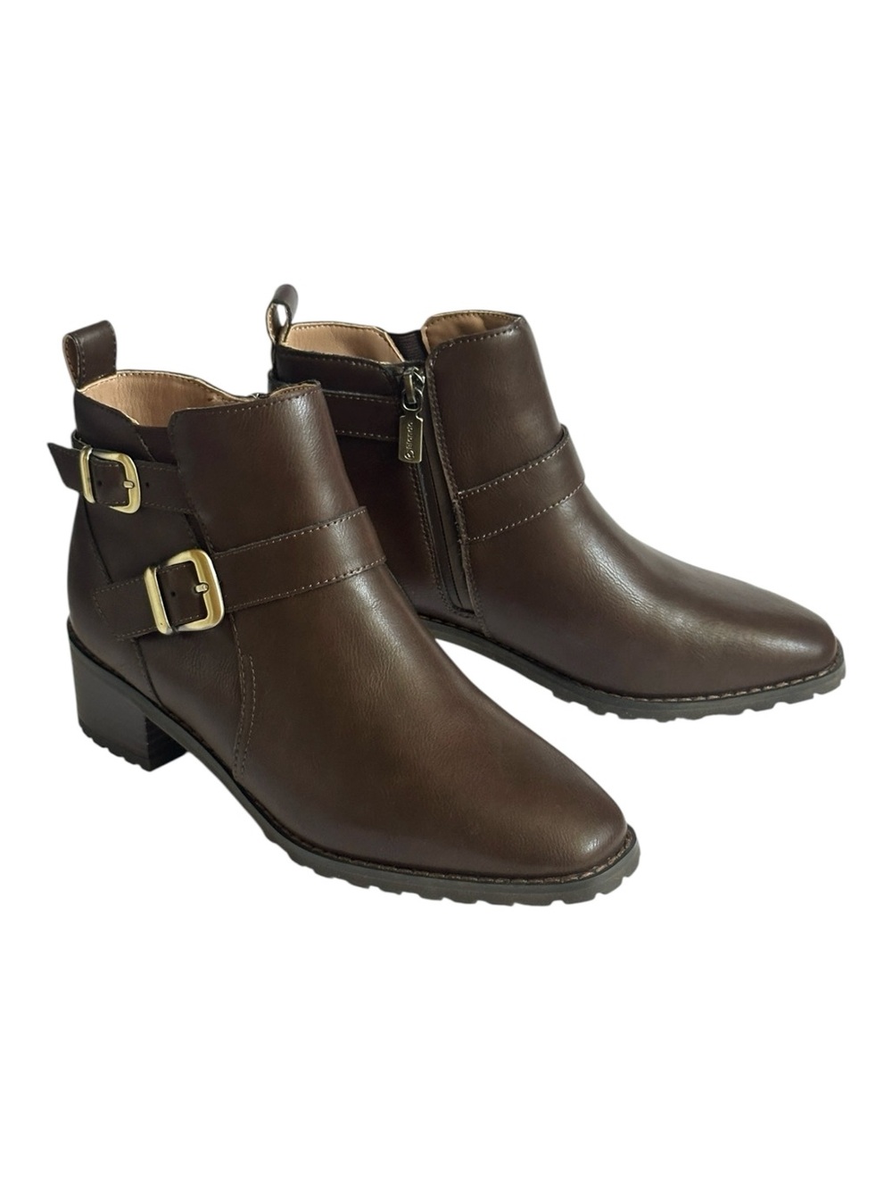 Blondo Shantel Waterproof Leather Ankle Boots Brown Double Buckle 8M NWOB